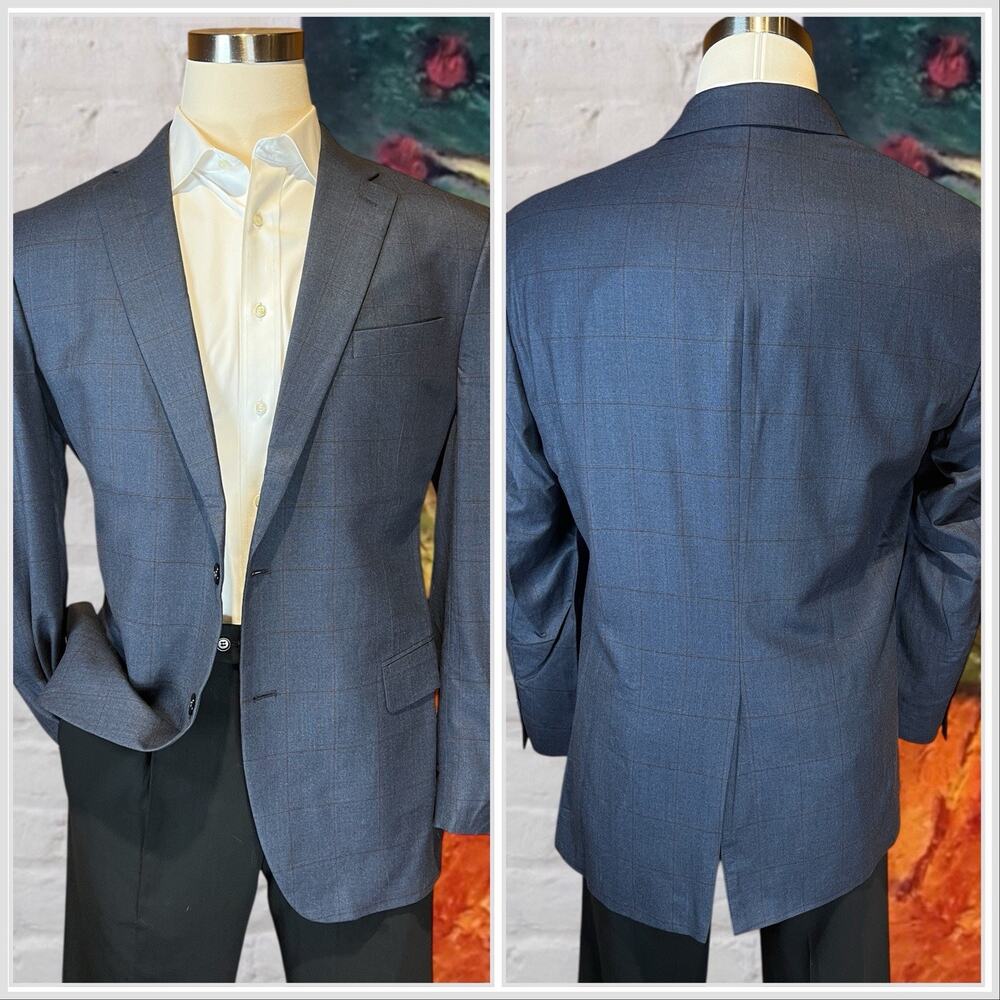 Jos A Bank Signature Collection Blazer 44L Blue Plaid Wool Sport Coat Jacket - Picture 2 of 14